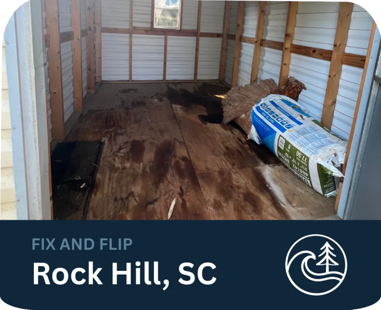 Distressed property interior in Rock Hill SC before renovation for a fix and flip project