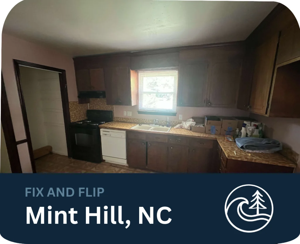 Outdated kitchen interior in Mint Hill NC before renovation for a fix and flip investment project